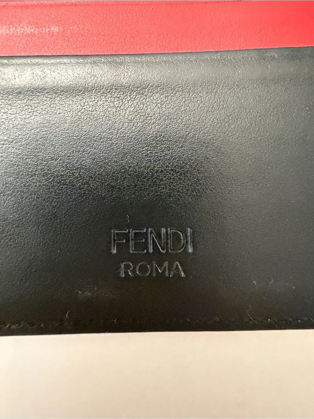 Fendi Red and Black Leather Card Holder with Yellow Eye Motif